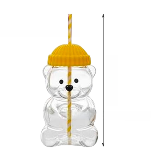 Teddy Bear Glass Coffee Cup with Straw