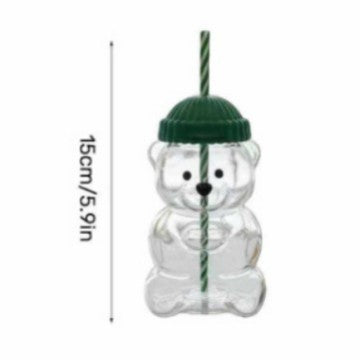 Teddy Bear Glass Coffee Cup with Straw