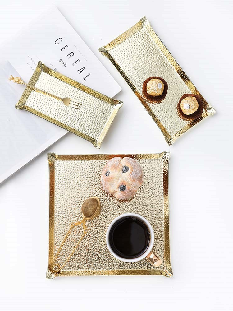 Hammered Square Stainless Steel Dessert and Jewelry Tray