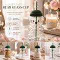 Teddy Bear Glass Coffee Cup with Straw